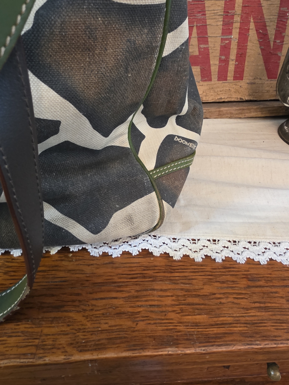 Dooney & Bourke Green Trim Giraffe-Print Canvas Tote - Picture 7 of 14